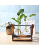 مزهرية زجاجية للنباتات المائية بإيطار خشبي صغيرة أنيقة وجميلة لديكور المنزل بحجم وسط 21*16*12cm/8.27x6.30x4.72 in